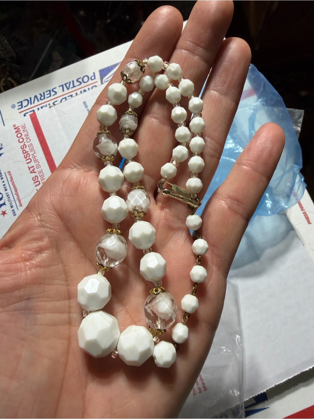 Vintage “ Germany “ White Faceted Bead Necklace